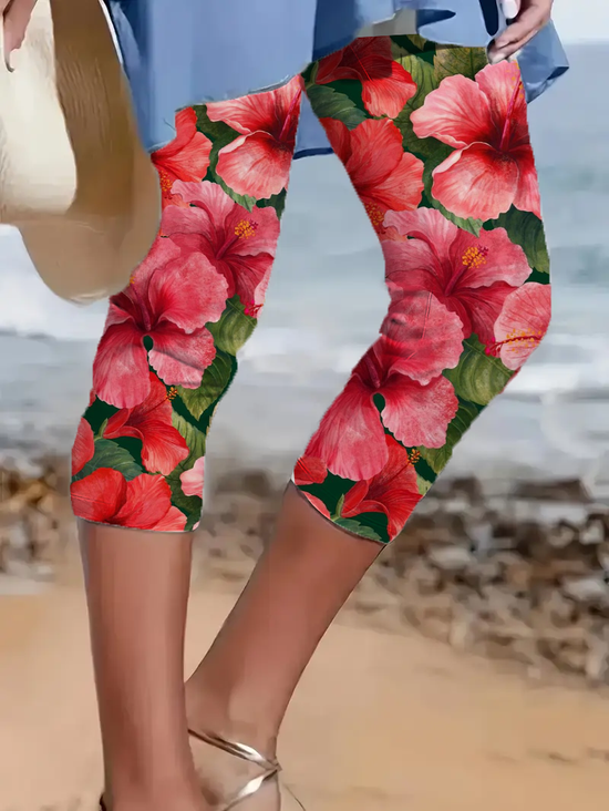 Pantalons Femmes Décontracté Floral Été Viscose Aucune élasticité Quotidien Coupe Régulière Corsaire Legging