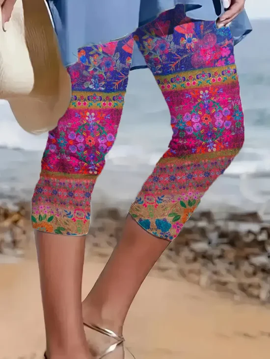 Pantalons Femmes Décontracté Floral Été Imprimé Naturel Aucune élasticité Coupe Régulière Droit Régulier