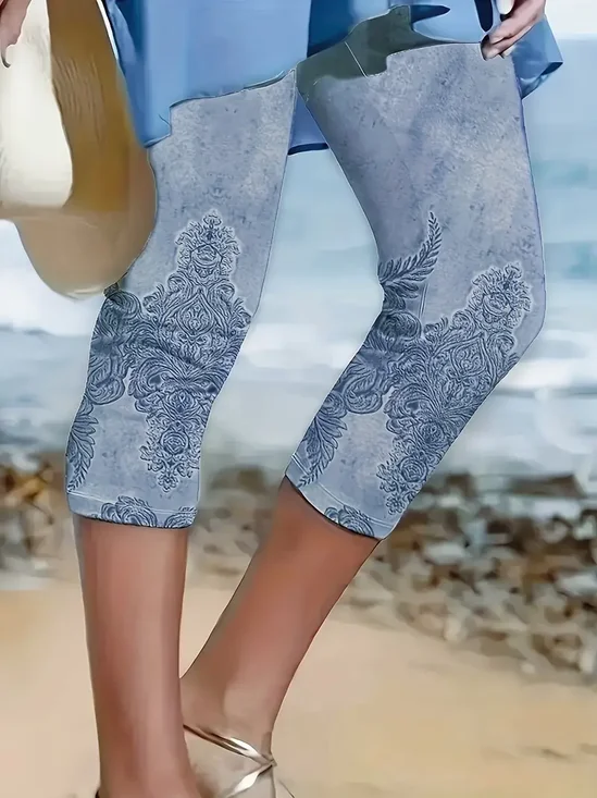 Pantalons Femmes Décontracté Floral Été Naturel Aucune élasticité Coupe Régulière Taille Élastique Legging Régulier