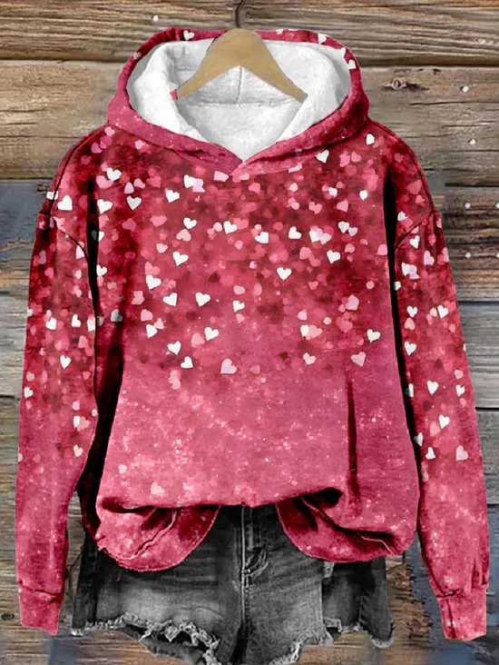 à Capuche Rétro Printemps / Automne le Jour de la Saint-Valentin Sweat-shirt à Capuche Micro-élasticité Ample Manches Longues Régulier Droit pour Femmes