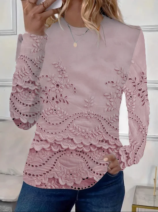 T-shirts Décontracté Floral Printemps / Automne Micro-élasticité Quotidien Ample Jersey Manches Longues Col Rond pour Femmes