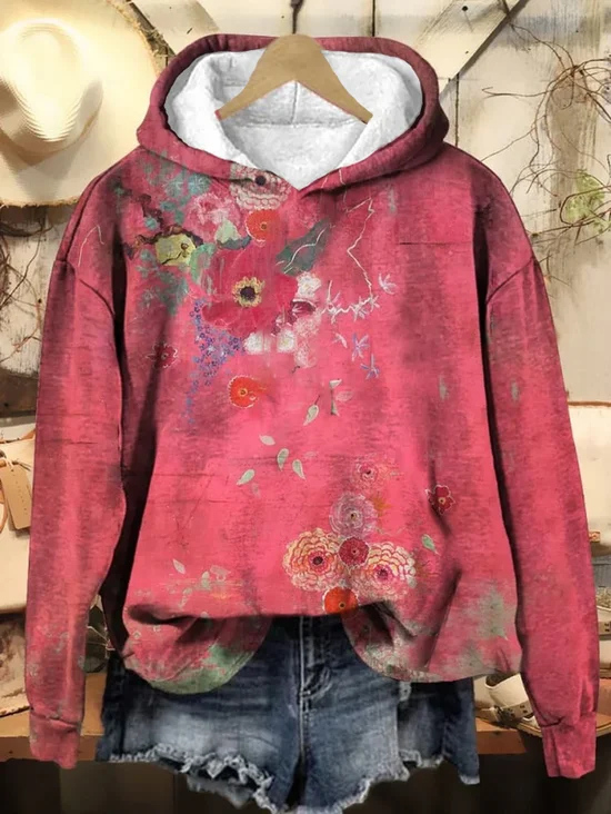 à Capuche Femmes Décontracté Floral Printemps / Automne Coton Imprimé Quotidien Ample Droit Régulier