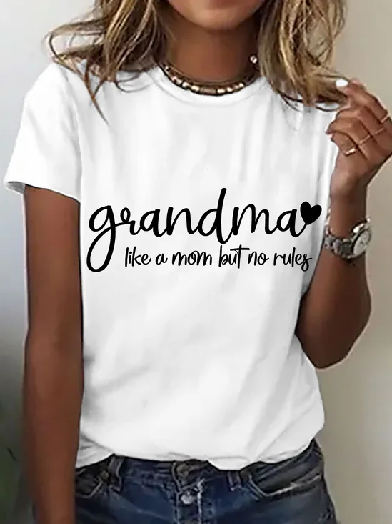 T-shirts Décontracté Été Lettres de texte Micro-élasticité Ample Manches Courtes Col Rond Régulier Droit pour Femmes