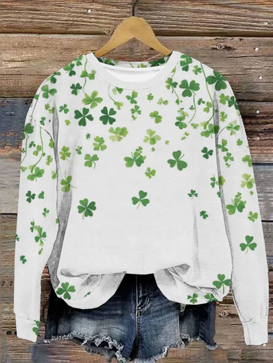 Sweat-shirts Décontracté Printemps / Automne trèfle à quatre feuilles Polyester Naturel Aucune élasticité Manches Longues Col Rond Régulier pour Femmes