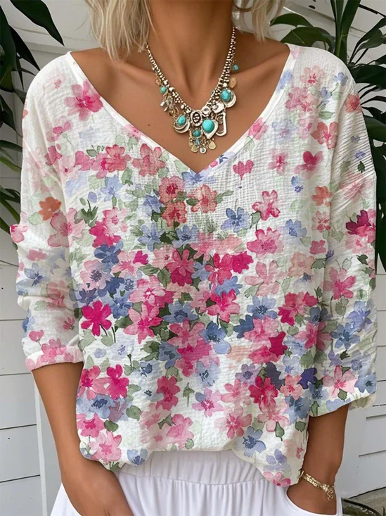 T-shirts Rétro Motif dégradé Printemps / Automne Aucune élasticité Quotidien Jersey Manches Longues Régulier Droit pour Femmes