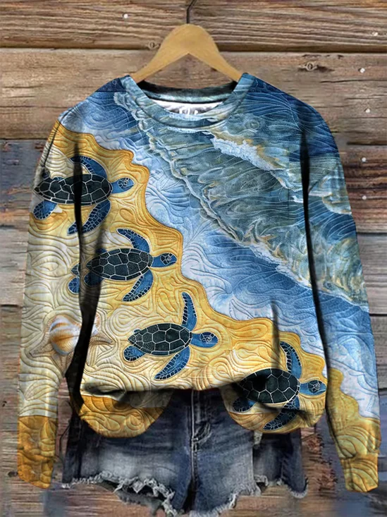 Sweat-shirts Décontracté Marin Vie Printemps / Automne Polyester Aucune élasticité Ample Manches Longues Droit Régulier pour Femmes