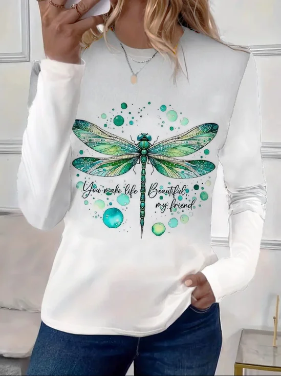 T-shirts Décontracté Printemps / Automne Lettres de texte Imprimé Micro-élasticité Ample Col Rond Droit Régulier pour Femmes