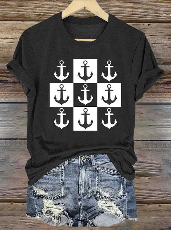 T-shirts Femmes Géométrique Décontracté Été Coton Quotidien Coupe Régulière Manches Courtes Trapèze Régulier