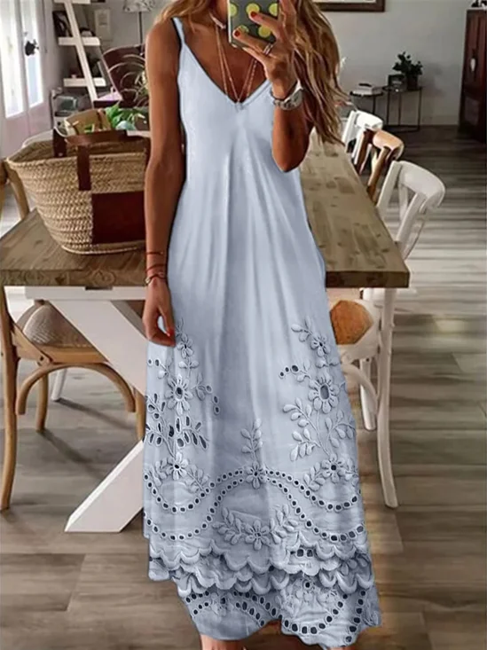 Femmes Motif dégradé Bleu Col V Confortable Robe Maxi Rétro