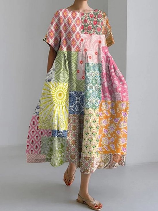 Femmes Floral Comme Image Col Rond Confortable Robe Maxi Décontracté
