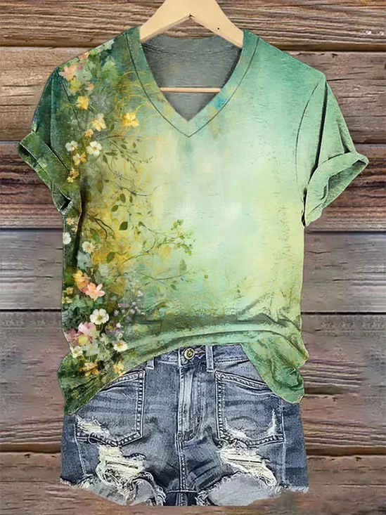 T-shirts Femmes Décontracté Floral Été Imprimé Quotidien Manches Courtes Régulier Droit T.-N.-L.