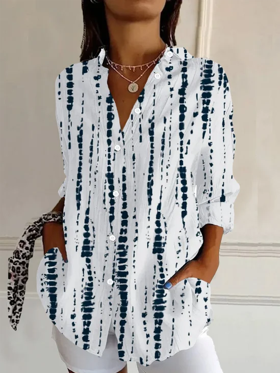 Chemises Femmes Rayé Décontracté Printemps / Automne Aucune élasticité Régulier Droit Boucle Régulier Col de Chemise