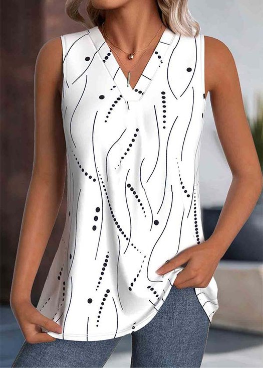 Top Débardeur Tops Femmes Rue Été Abstrait Pois Polka Micro-élasticité Vacances Sans Manches en Mélangé de Coton Droit Régulier