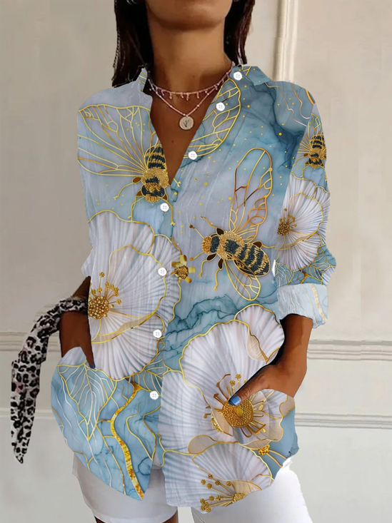Chemises Décontracté Floral Printemps / Automne Aucune élasticité Quotidien Droit Régulier Col de Chemise T.-N.-L. pour Femmes