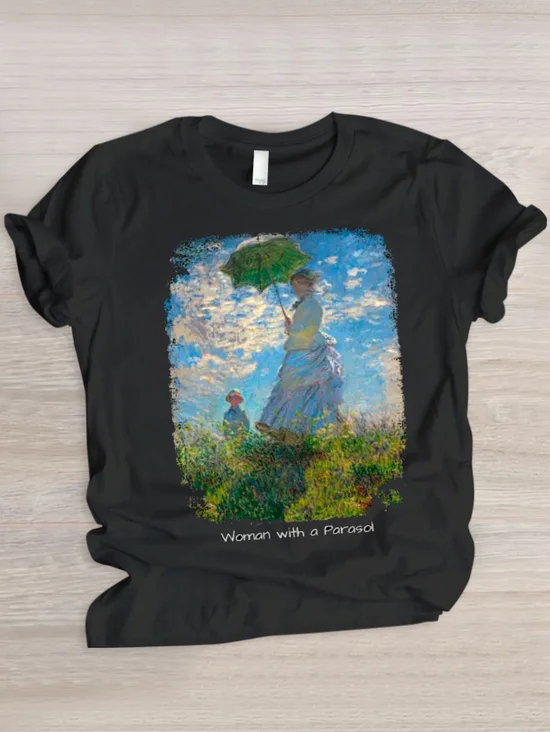 T-shirts Décontracté La peinture Été Polyester Micro-élasticité Coupe Régulière Col Rond Trapèze Régulier pour Femmes