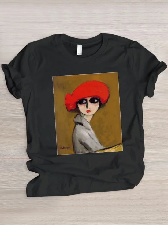 T-shirts Décontracté La peinture Été Micro-élasticité Quotidien Manches Courtes Régulier Trapèze Régulier pour Femmes