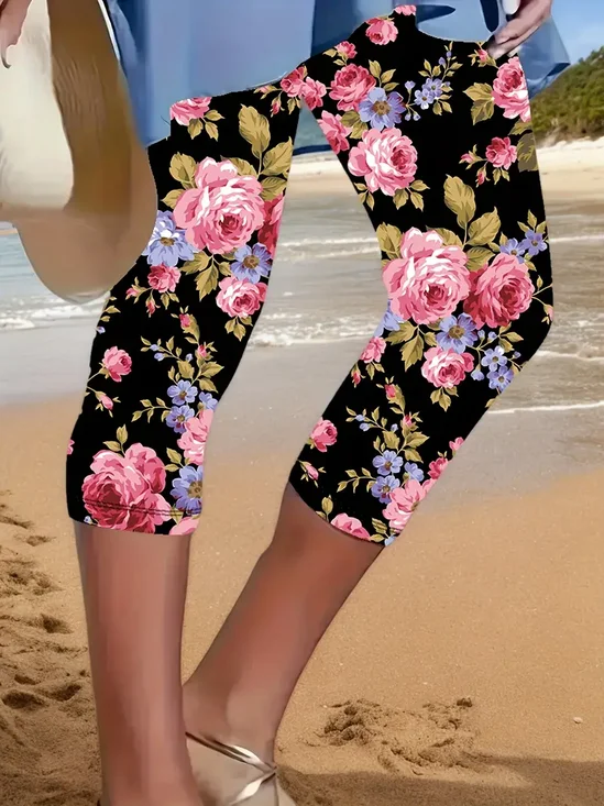 Pantalons Femmes Décontracté Floral Été Imprimé Naturel Quotidien Coupe Régulière Corsaire T.-N.-L.