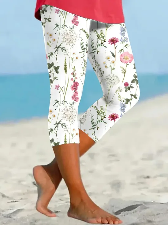 Pantalons Femmes Décontracté Floral Été Viscose Naturel Aucune élasticité Coupe Régulière Taille Élastique Corsaire