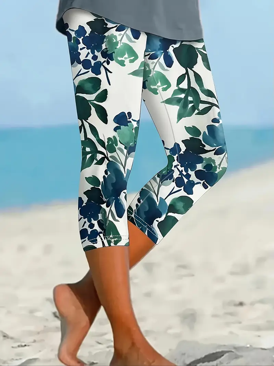 Pantalons Décontracté Floral Été Imprimé Rayonne Quotidien Taille Élastique Legging T.-N.-L. pour Femmes