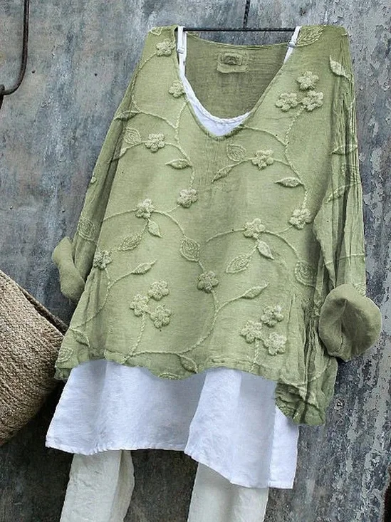 Blouses Décontracté Floral Printemps / Automne Col V Imprimé Micro-élasticité Quotidien Ample Manches Longues pour Femmes