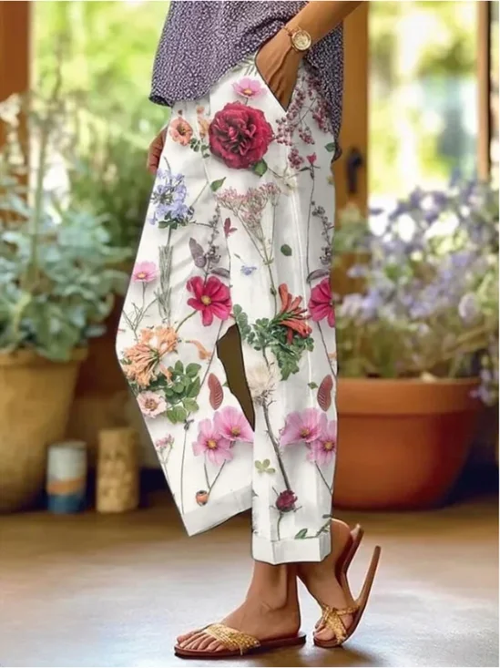 Pantalons Décontracté Floral Printemps / Automne Naturel Quotidien Coupe Régulière Pantalon droit Long Régulier pour Femmes