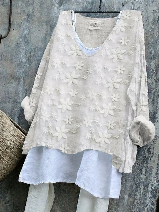Blouses Décontracté Floral Printemps / Automne Imprimé Micro-élasticité Ample Manches Longues Droit Régulier pour Femmes