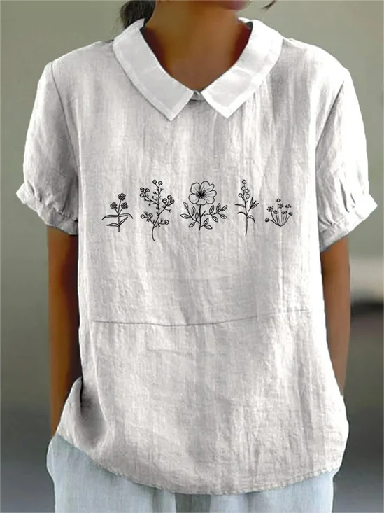 Blouses Élégant Floral Été Coton Quotidien Demi Manche Régulier Droit Régulier pour Femmes