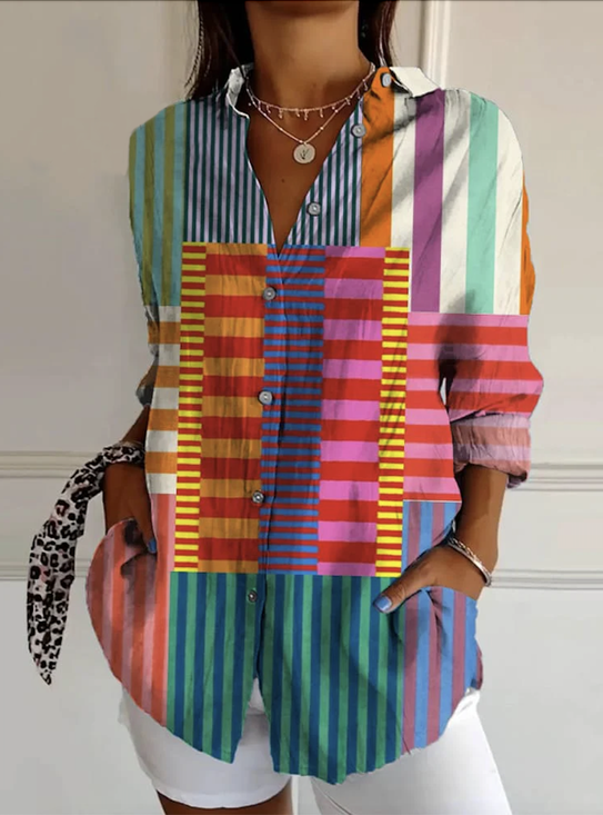 Chemises Géométrique Décontracté Printemps / Automne Micro-élasticité Quotidien Coupe Régulière Manches Longues Régulier Régulier pour Femmes