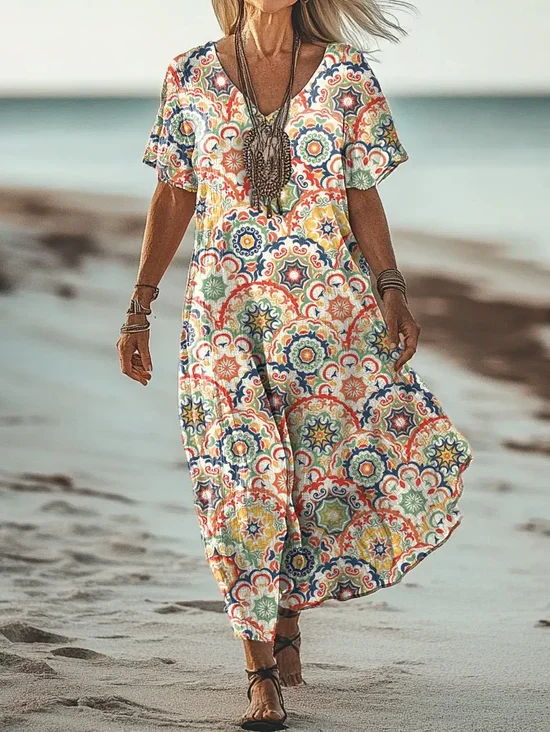 Femmes Motif Cachemire Comme Image Col V Confortable Robe Maxi Rétro