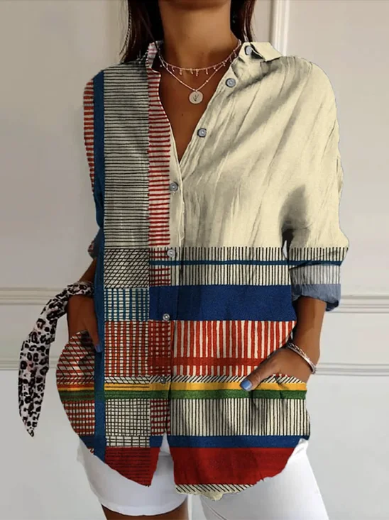 Chemises Femmes Géométrique Décontracté Été Polyester Quotidien Manches Courtes Trapèze Régulier Col de Chemise