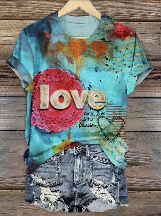 T-shirts Femmes Géométrique Décontracté Été Coton Quotidien Coupe Régulière Manches Courtes Trapèze Régulier