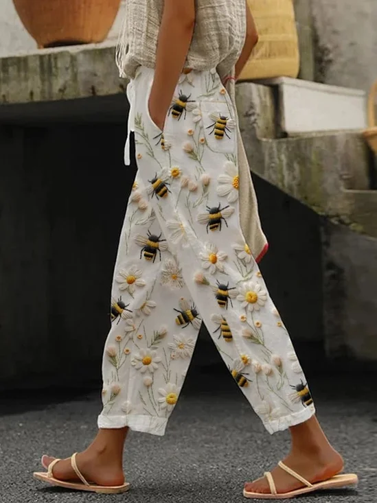 Pantalons Femmes Décontracté Imprimé d'Animal Printemps / Automne en Lin Micro-élasticité Domestique Coupe Régulière Long Régulier