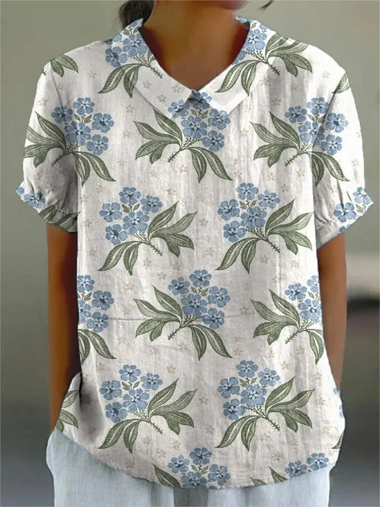 Blouses Simple Floral Été Polyester Aucune élasticité Quotidien Ample Demi Manche Col Châle pour Femmes