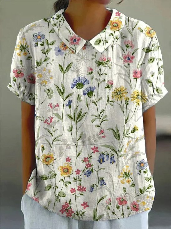 Blouses Décontracté Floral Été Aucune élasticité Quotidien Ample Demi Manche Col Châle Régulier pour Femmes