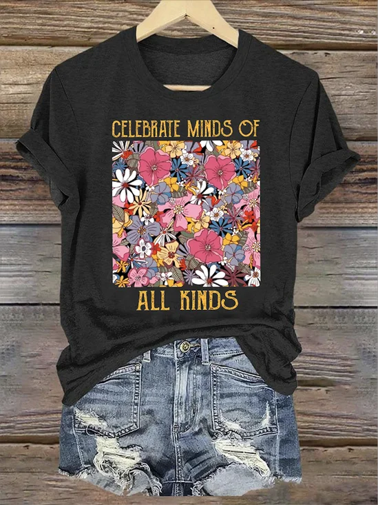 T-shirts Femmes Décontracté Floral Été Coton Quotidien Coupe Régulière Manches Courtes Col Rond Régulier