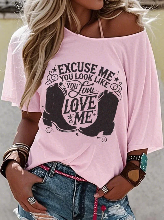 T-shirts Femmes Décontracté Été Far West Coton Ample Manches Courtes Régulier Droit Régulier
