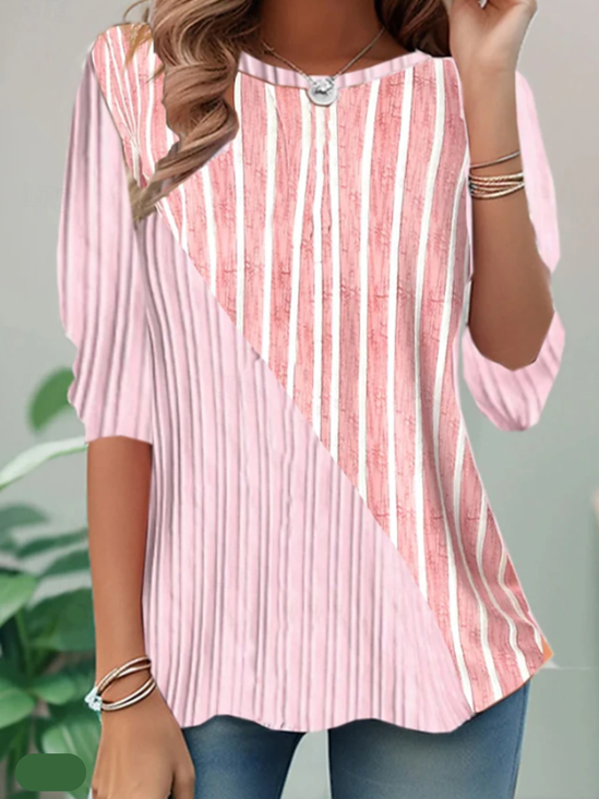 T-shirts Géométrique Simple Été Polyester Micro-élasticité Col Rond Régulier Trapèze Régulier pour Femmes