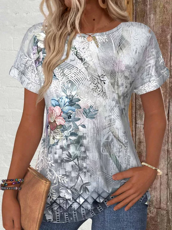 T-shirts Femmes Décontracté Été impression en 3D Micro-élasticité Ample Jersey Manches Courtes Col Rond Régulier