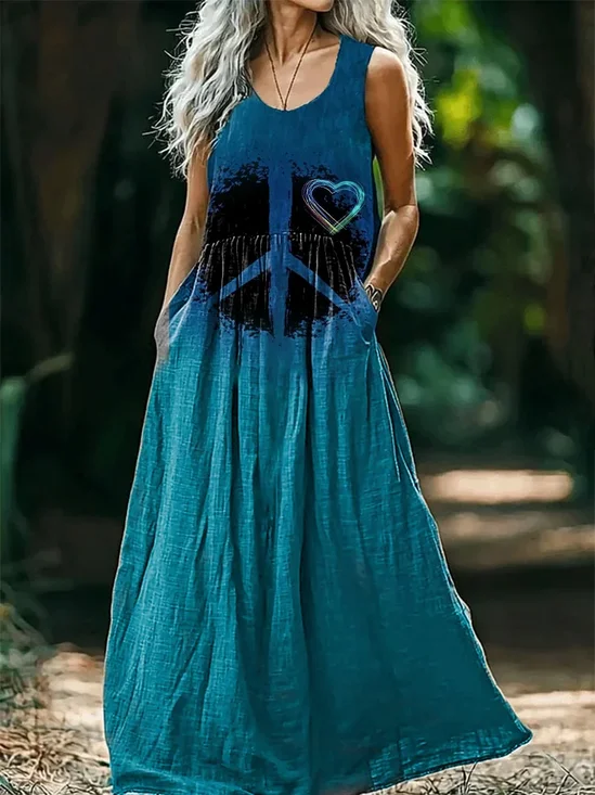 Femmes de Hippie Comme Image Col Rond Confortable Imprimé Robe Maxi Décontracté