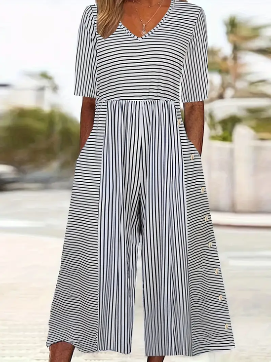 Combinaisons Femmes Rayé Décontracté Été Imprimé Naturel Micro-élasticité Quotidien Pantalon à la cheville Régulier