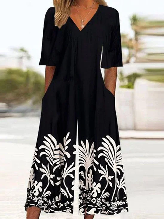 Combinaisons Décontracté Floral Été Polyester Naturel Coupe Régulière Demi Manche Droit Régulier pour Femmes