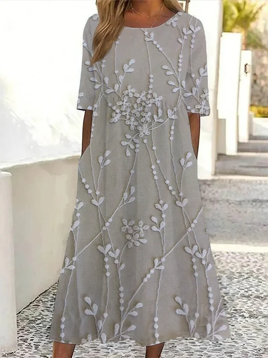 Femmes Floral Comme Image Col Rond Confortable Imprimé Robe Maxi Décontracté