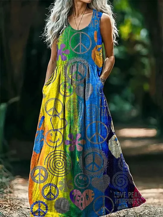 Femmes Géométrique Comme Image Col V Confortable Robe Maxi Rétro