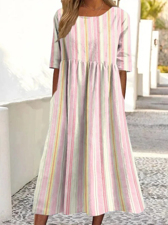 Femmes Rayé Comme Image Col Rond Confortable Robe Maxi Décontracté