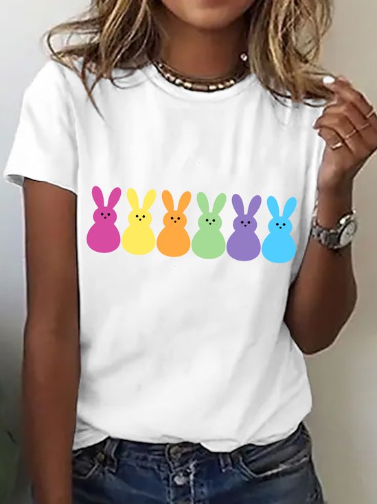 T-shirts Décontracté Été PÂQUES (lapin) Coton Micro-élasticité Vacances Régulier Droit Régulier pour Femmes