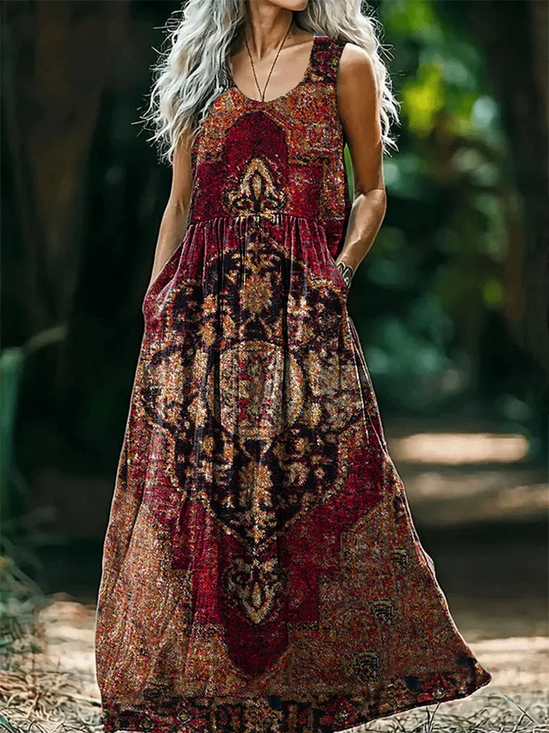 Femmes Ethnique Géométrie Comme Image Col V Confortable Robe Maxi Rétro