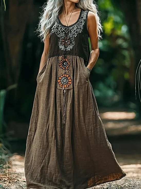 Femmes Ethnique Géométrie Comme Image Col V Confortable Robe Maxi Rétro