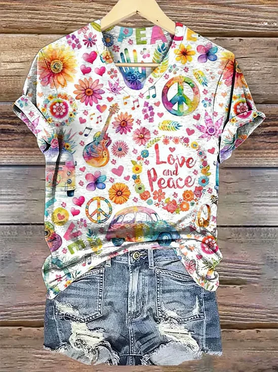 T-shirts Géométrique Décontracté Été Coton Micro-élasticité Quotidien Coupe Régulière Manches Courtes Trapèze pour Femmes