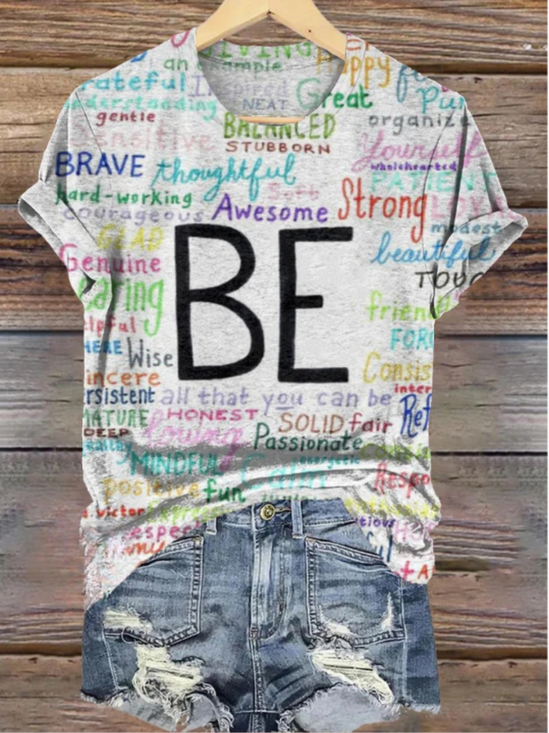 T-shirts Femmes Décontracté La peinture Été Coton Col V Micro-élasticité Manches Courtes Régulier Régulier