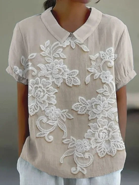 Chemises Décontracté Floral Été Polyester Imprimé Léger Ample Manches Courtes Régulier pour Femmes